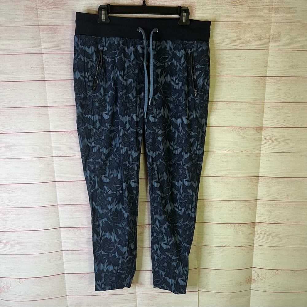 Athleta Blue Floral Drawstring‎ Zipper Pocket Jogger Pants Size 12
